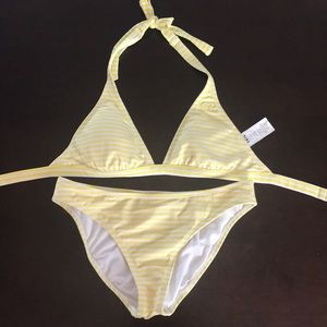 Roxy yellow and white striped bikini bathing suit